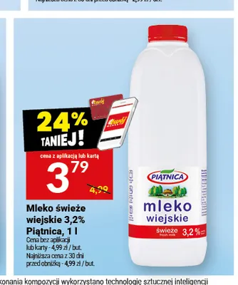 Mleko świeże wiejskie Piątnica 3,2% promocja w Twój Market