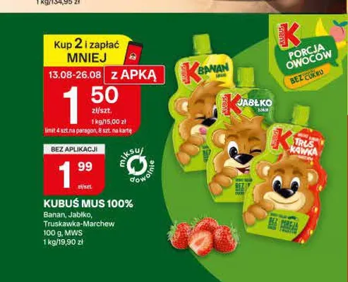 Mus Kubuś 100% jabłko promocja w Chorten