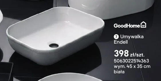 Umywalka nablatowa GoodHome Endell biała 45x35 cm promocja w Castorama