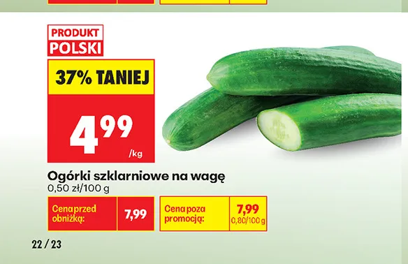 Ogórki szklarniowe na wagę polskie promocja w Biedronka