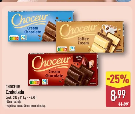 Czekolada Cream Chocolate 45% Cacao Choceur promocja w Aldi