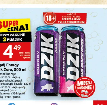 Napój energetyczny Dzik Zero Our Forest Fruits promocja w Twój Market