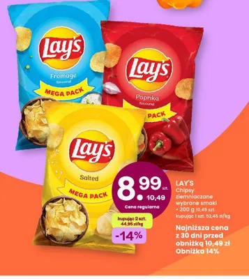 Chipsy ziemniaczane Salted Lay's Mega Pack promocja w Frisco