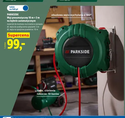 Wąż pneumatyczny na bębnie automatycznym Parkside 10 m + 3 m promocja w Lidl
