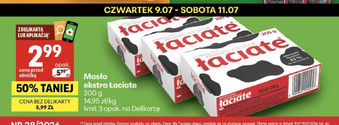 Masło ekstra Łaciate promocja w Delikatesy Centrum