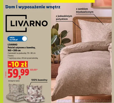 Pościel satynowa z bawełny Livarno 160x200 cm promocja w Lidl