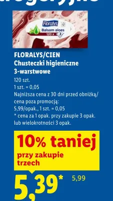 Chusteczki higieniczne 3-warstwowe Floralys Cien promocja w Lidl