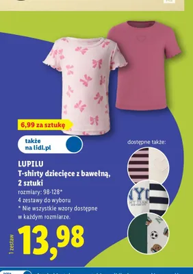 T-shirty dziecięce z bawełną Lupilu 2-pak promocja w Lidl