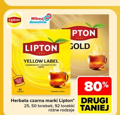 Herbata czarna Lipton 25 torebek promocja w Carrefour