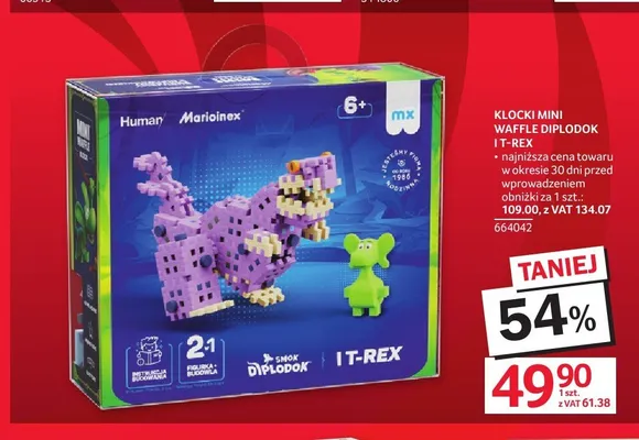 Klocki Mini Waffle Diplodok i T-Rex Marioinex promocja w Selgros