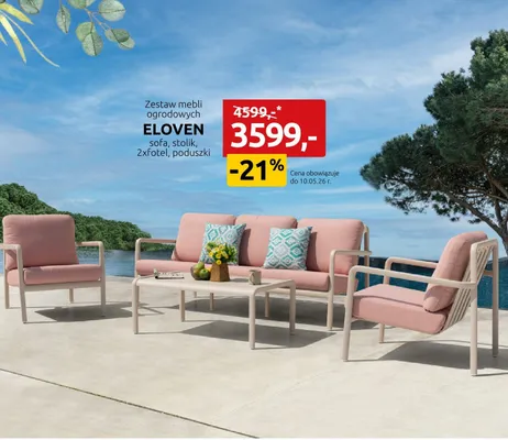 Zestaw mebli ogrodowych Eloven sofa stolik 2xfotel poduszki promocja w Black Red White