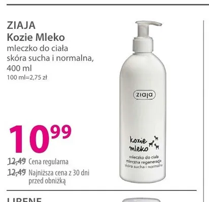 Mleczko do ciała skóra sucha i normalna Ziaja Kozie Mleko promocja w Hebe