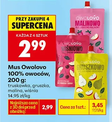 Mus owolovo 100% owoców gruszka promocja w Biedronka