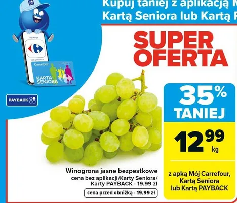 Winogrona jasne bezpestkowe promocja w Carrefour Market