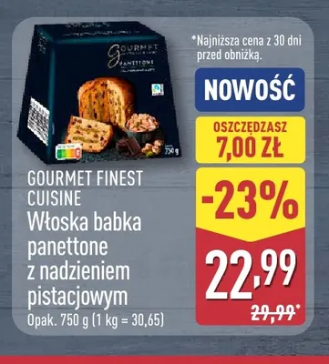 Włoska babka panettone z nadzieniem pistacjowym Gourmet Finest Cuisine promocja w Aldi