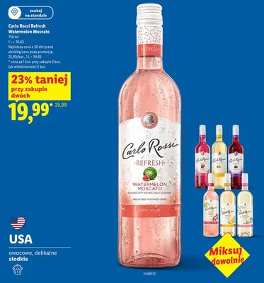 Wino Carlo Rossi Refresh Watermelon Moscato promocja w Lidl