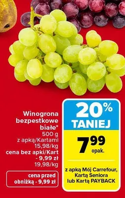 Winogrona bezpestkowe białe promocja w Carrefour Market