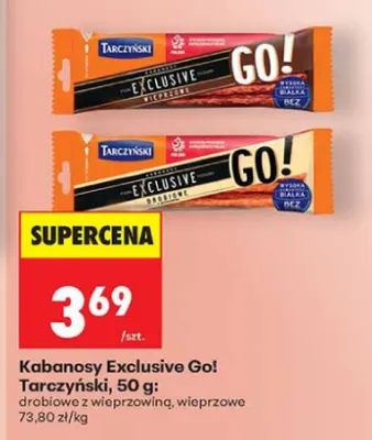 Kabanosy Exclusive Go! drobiowe z wieprzowiną Tarczyński promocja w Biedronka