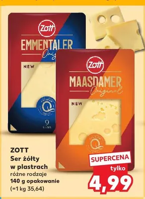 Ser żółty w plastrach Zott Emmentaler promocja w Kaufland
