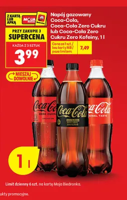Napój gazowany Coca-Cola Zero Cukru Zero Kofeiny promocja w Biedronka