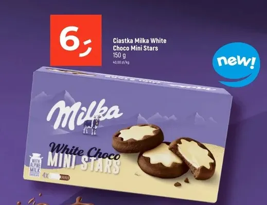 Ciastka Milka White Choco Mini Stars promocja w Dealz