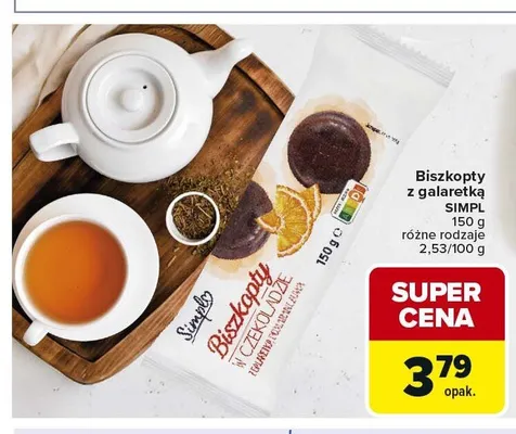 Biszkopty w czekoladzie z galaretką o smaku pomarańczowym Simpl promocja w Carrefour