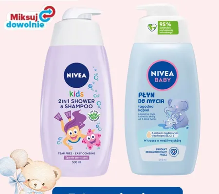 Żel pod prysznic i szampon 2w1 dla dzieci NIVEA kids 2in1 Shower & Shampoo Sparkle berry scent promocja w Carrefour