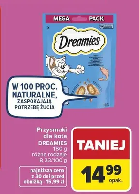 Przysmaki dla kota Dreamies 180 g różne rodzaje promocja w Carrefour Market