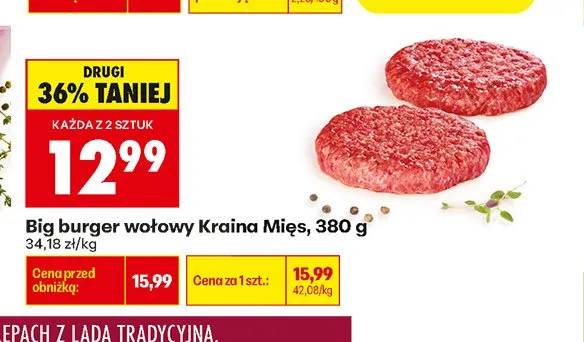 Big burger wołowy Kraina Mięs promocja w Biedronka