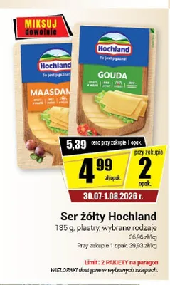 Ser żółty Hochland plastry promocja w Premium Nasz Sklep