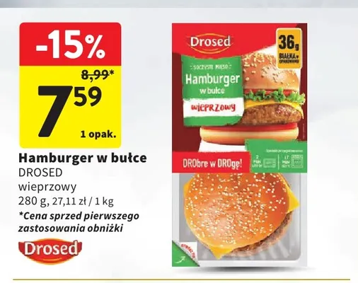 Hamburger w bułce Drosed wieprzowy promocja w Intermarche