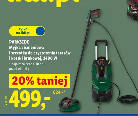 Myjka ciśnieniowa z szczotką do czyszczenia tarasów i kostki brukowej Parkside 2400W promocja w Lidl