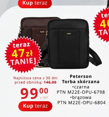 Torba skórzana Peterson czarna promocja w Poczta Polska
