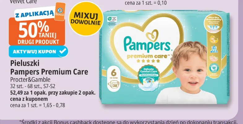 Pieluszki Pampers Premium Care S7-S2 promocja w Leclerc