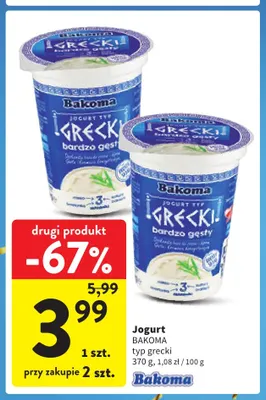 Jogurt typ grecki Bakoma promocja w Intermarche