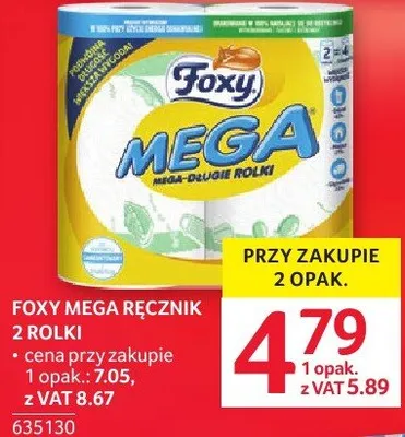 Ręcznik papierowy Foxy Mega 2 rolki promocja w Selgros