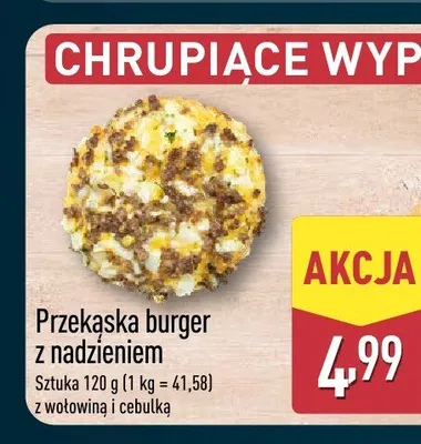 Przekąska burger z nadzieniem z wołowiną i cebulką promocja w Aldi