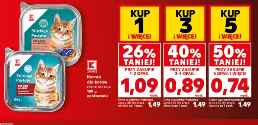 Karma dla kotów Stückige Pastete mit Rind & Leber K-Classic promocja w Kaufland