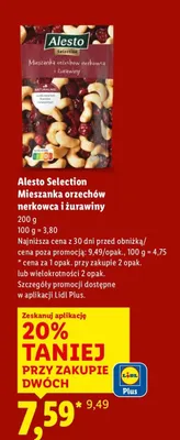 Mieszanka orzechów nerkowca i żurawiny Alesto Selection 200 g promocja w Lidl