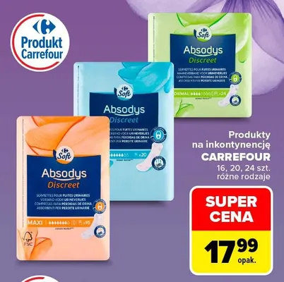 Produkty na inkontynencję Absodys Discreet Maxi Carrefour promocja w Carrefour