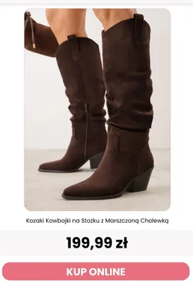 Kozaki kowbojki na stożku z marszczoną cholewką Renee promocja w Renee