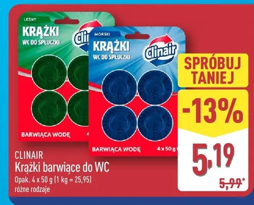 Krążki barwiące do WC różne rodzaje Clinair promocja w Aldi