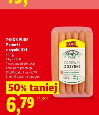 Parówki z szynki Pikok Pure XXL promocja w Lidl