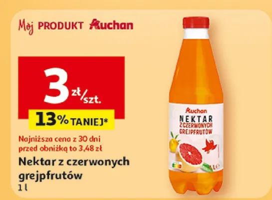 Nektar z czerwonych grejpfrutów Auchan promocja w Auchan