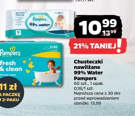 Chusteczki nawilżane 99% Water Pampers promocja w Netto