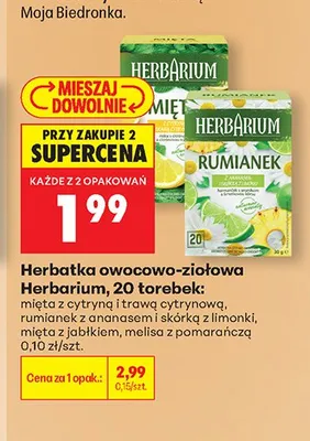 Herbatka owocowo-ziołowa Herbarium mięta z cytryną i trawą cytrynową promocja w Biedronka
