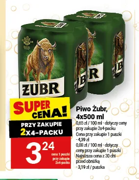 Piwo Żubr 4-pak promocja w Twój Market