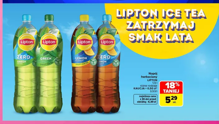 Napój herbaciany Lipton Green Ice Tea Zero promocja w Carrefour