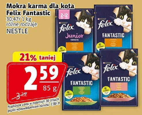 Mokra karma dla kota Felix Fantastic junior, adult promocja w Prim Market