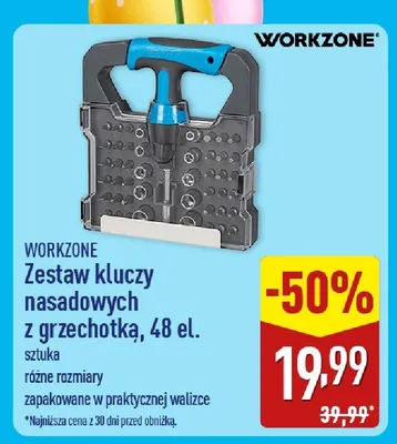 Zestaw kluczy nasadowych z grzechotką, 48 el. Workzone promocja w Aldi